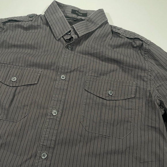 Black® Fitted Dark Gray Black Stipe Casual Button Down Long Sleeve Shirt Size M - Picture 3 of 6
